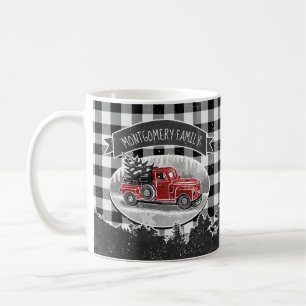 Christmas Vintage Red Truck White Buffalo Plaid Coffee Mug