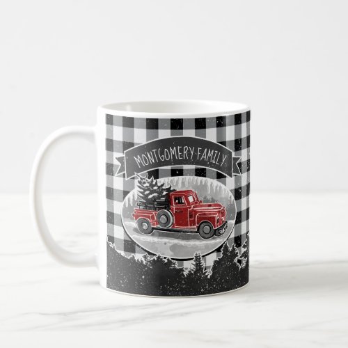 Christmas Vintage Red Truck White Buffalo Plaid Coffee Mug