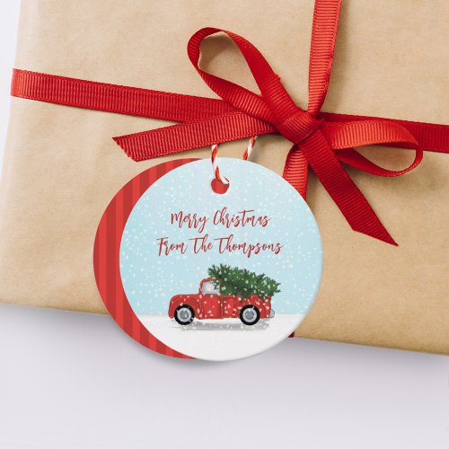 Christmas Vintage Red Truck Winter Snowflakes Cute Favor Tags