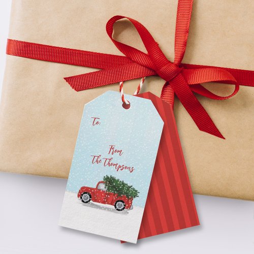 Christmas Vintage Red Truck Winter Snowflakes Gift Tags