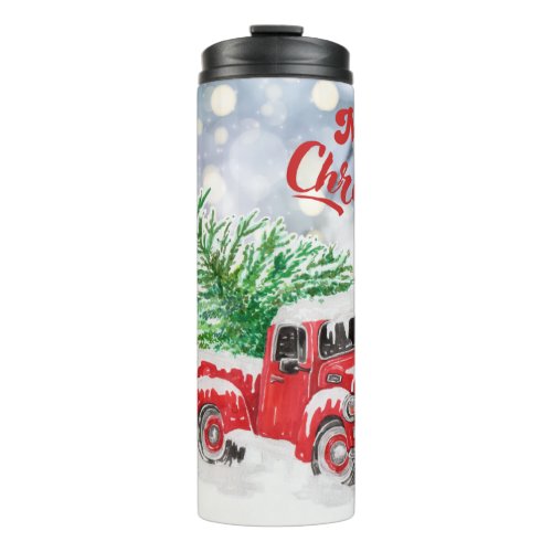 Christmas Vintage Red Truck With A Tree Wagon_Snow Thermal Tumbler