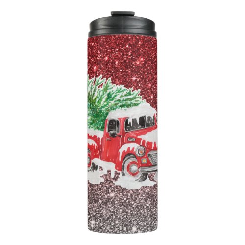 Christmas Vintage Red Truck With A Tree Wagon Thermal Tumbler