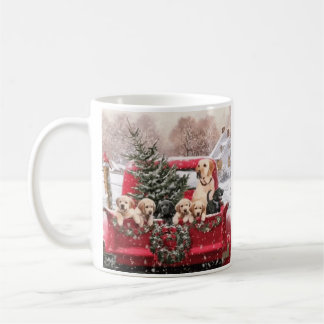 Christmas Vintage Red Truck With Puppies Dogs Coffee Mug