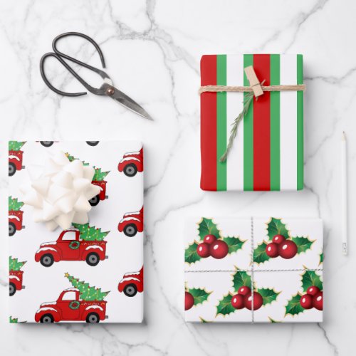 Christmas Vintage Red Truck Wrapping Paper Set