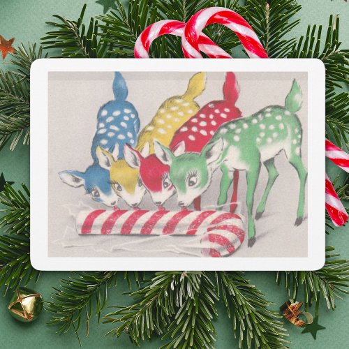 Christmas Vintage Reindeer Eating A Candy Cane Holiday Card