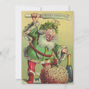 Christmas Vintage Retro Creepy Elf With Knife Holiday Card