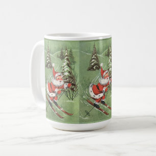 Christmas Vintage Retro Santa Claus on Skis Coffee Mug
