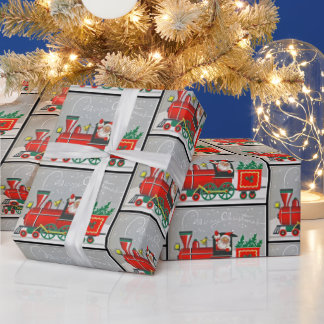Christmas Vintage Retro Train Santa Wrapping Paper