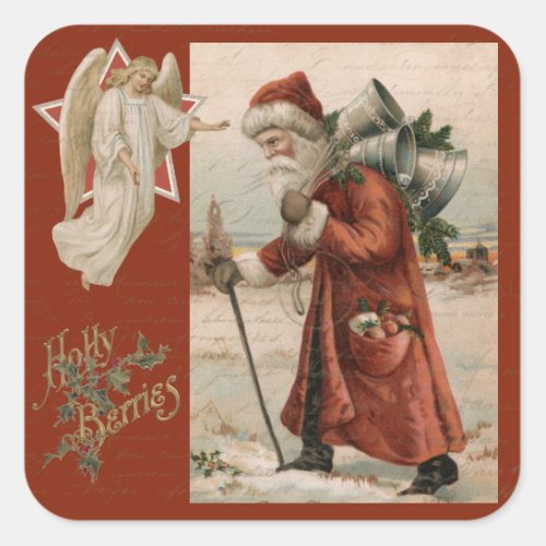 Christmas Vintage Santa Claus Father Angel Party Square Sticker