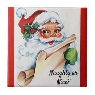 Christmas Vintage Santa Claus Naughty or Nice Ceramic Tile