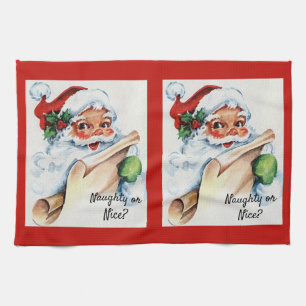 Christmas Vintage Santa Claus Naughty or Nice Kitchen Towel