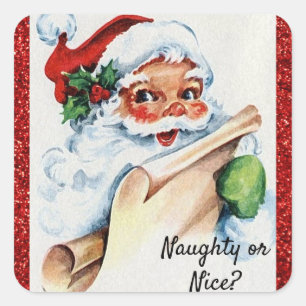 Christmas Vintage Santa Claus Naughty or Nice Square Sticker