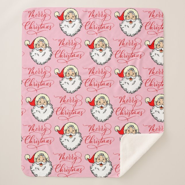 Christmas Vintage Santa Claus Pink Fleece Blanket (Front)