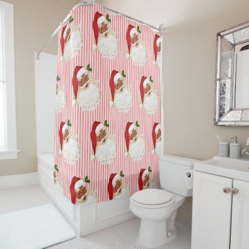 Christmas Vintage Santa Claus Red  White Stripe S Shower Curtain