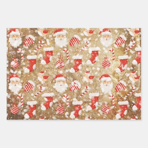 Christmas Vintage Santa Claus  Stockings Pattern Wrapping Paper Sheets