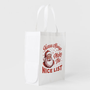 Christmas Vintage Santa Nurses Make the Nice List  Grocery Bag