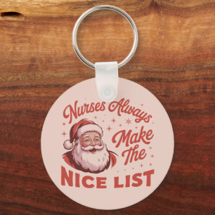 Christmas Vintage Santa Nurses Make the Nice List Keychain