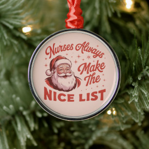 Christmas Vintage Santa Nurses Make the Nice List  Metal Ornament