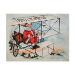 Christmas Vintage Santa on airplane Holiday Postcard