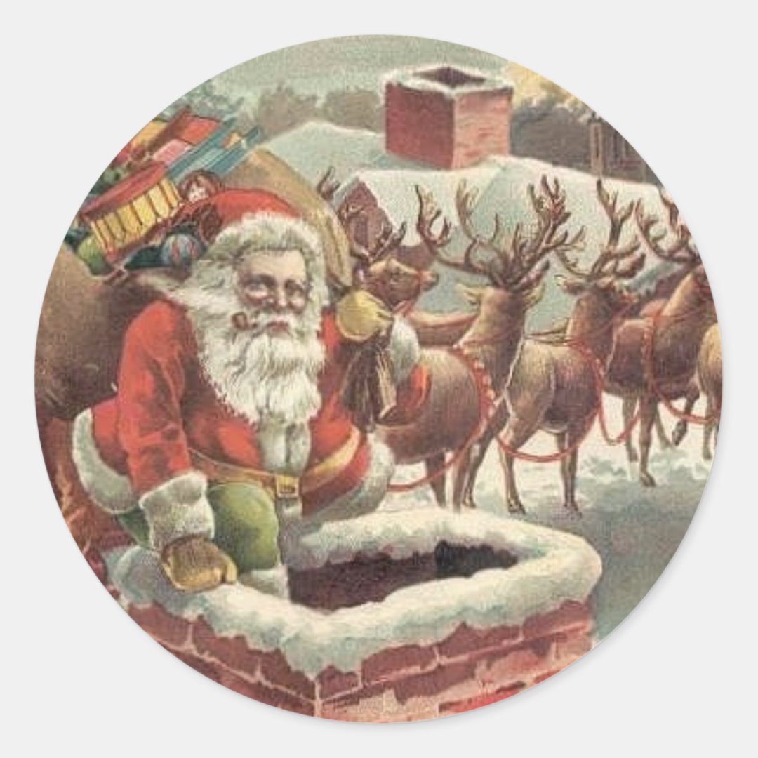 Christmas Vintage Santa Reindeer Stickers | Zazzle