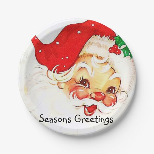 Christmas Vintage Santa Seasons Greetings  Paper Plates