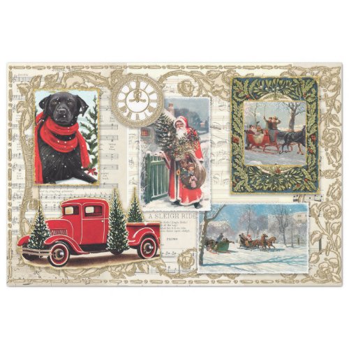 Christmas Vintage Santa Truck Labrador Decoupage Tissue Paper