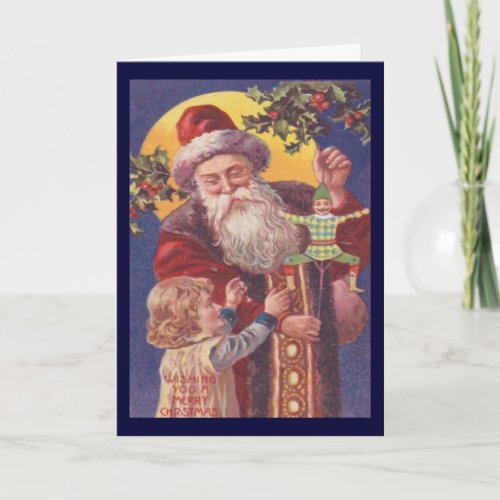 Christmas Vintage Santa with Child and Toy Custom Holiday Card