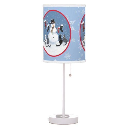 Christmas Vintage Scene Cats Meet Snowman Table Lamp