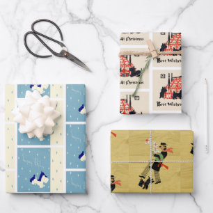 Christmas Vintage Scottie Dogs Pattern Wrapping Paper Sheets