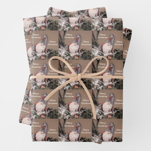 Christmas Vintage Sepia Rustic Gnome Pattern Wrapping Paper Sheets