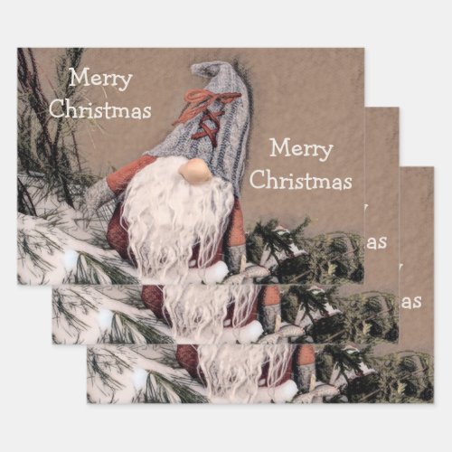 Christmas Vintage Sepia Sketch Rustic Gnome Wrapping Paper Sheets