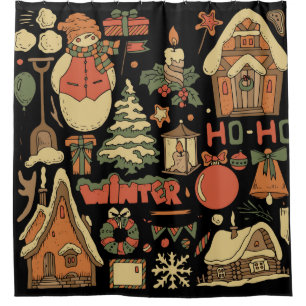 christmas vintage set 1 shower curtain