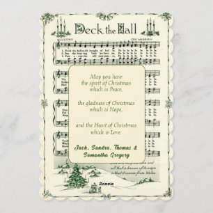Christmas,Vintage Sheet Music Deck the Halls Holiday Card