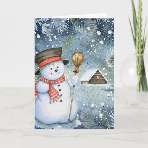 Christmas vintage snowman holiday card