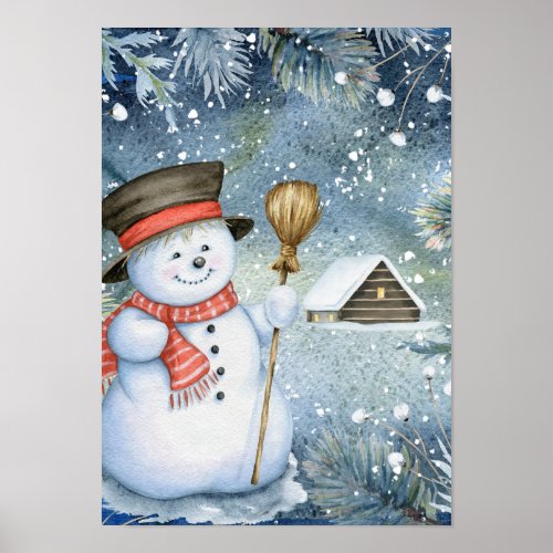 Christmas vintage snowman poster