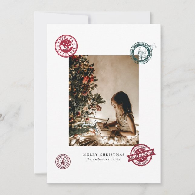 Christmas Vintage Stamps Photo Holiday Card (Front)