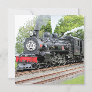 Christmas Vintage Steam Engine Train Red Cute Card