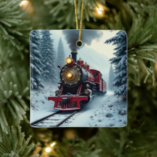 Christmas Vintage Steam Locomotive Ceramic Ornament