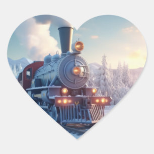 Christmas Vintage Steam Train Snow frozen Woodland Heart Sticker