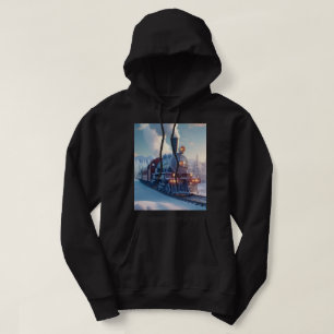 Christmas Vintage Steam Train Snow frozen Woodland Hoodie