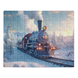 Christmas Vintage Steam Train Snow frozen Woodland Jigsaw Puzzle