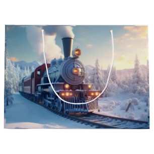 Christmas Vintage Steam Train Snow frozen Woodland Large Gift Bag