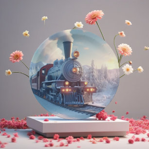 Christmas Vintage Steam Train Snow frozen Woodland Paper Plates