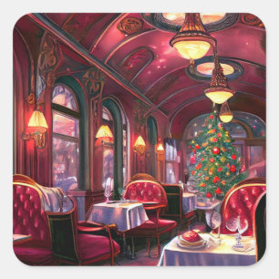 Christmas Vintage Steam Train Snow frozen Woodland Square Sticker