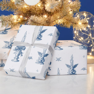 Christmas Vintage Toile de Jouy Dusty Blue Wrapping Paper