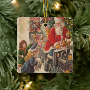 Christmas Vintage Train Santa Xmas Holiday Ceramic Ornament