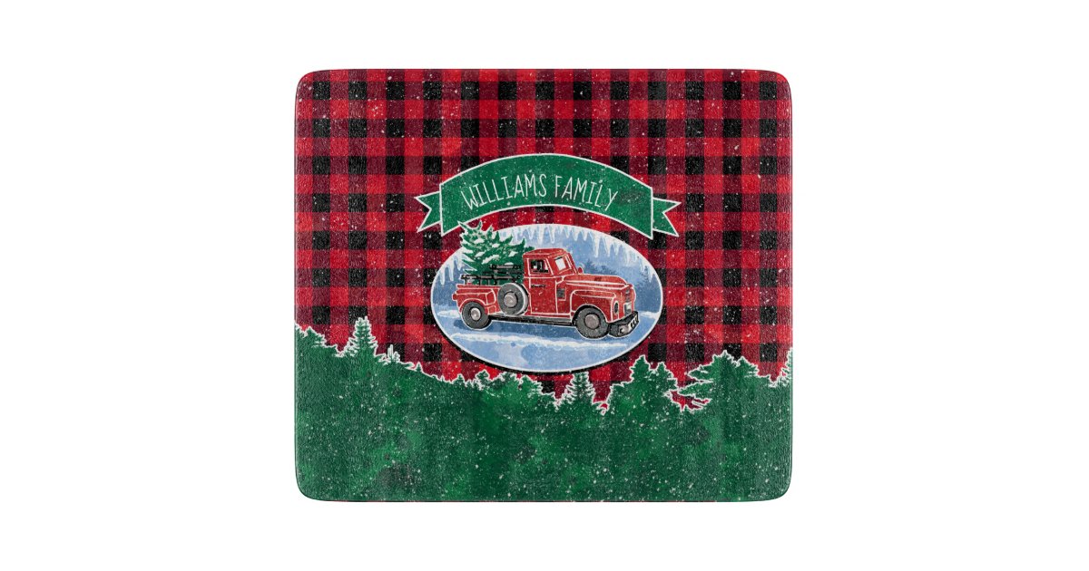 Christmas Vintage Truck Add Name 6" x 7" Cutting Board | Zazzle