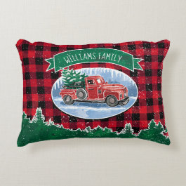 Christmas Vintage Truck Add Name Accent Pillow