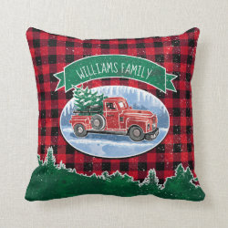 Christmas Vintage Truck Add Name Throw Pillow
