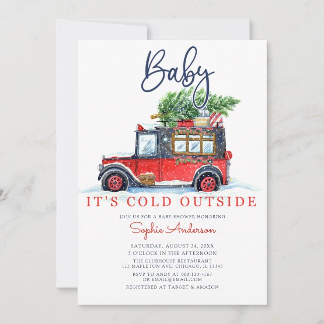 Christmas Vintage Truck Baby It's Cold Outside Invitation (Front)